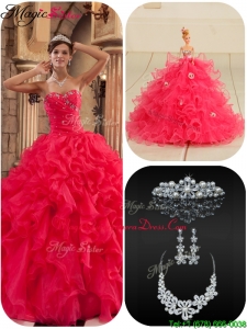 Plus Size Coral Red Quinceanera Dresses with Beading and Ruffles