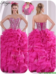Plus Size Ruffles and Beading Quinceanera Gowns in Fuchsia