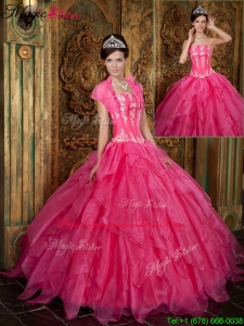 Popular Appliques and Ruffles Hot Pink Quinceanera Dresses