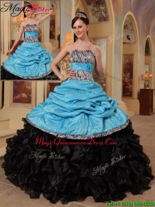 New Style Blue and Black Ball Gown Strapless Quinceanera Dresses
