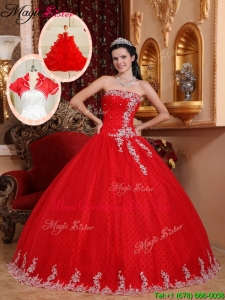 Plus Size Ball Gown Appliques Quinceanera Dresses in Red