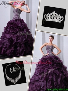 Plus Size Brush Train Sweet 16 Dresses with Beading and Ruffles