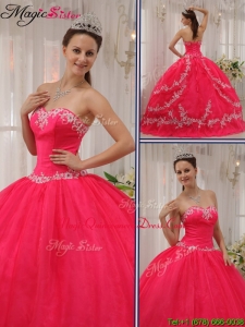 Plus Size Coral Red Quinceanera Gowns with Appliques