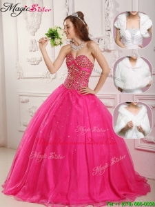Pretty A Line Hot Pink Quinceanera Gowns with Beading