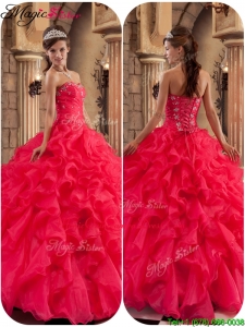 Romantic Beading and Ruffles Quinceanera Dresses in Coral Red