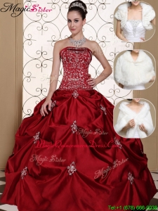 Romantic Strapless Quinceanera Gowns with Embroidery and Pick Ups