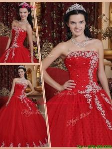 Romantic Red Ball Gown Strapless Quinceanera Dresses