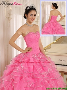 Romantic Ruffles and Beading Rose Pink Quinceanera Dresses