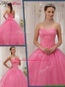 Romantic Sweetheart Beading Pink Quinceanera Gowns for 2016