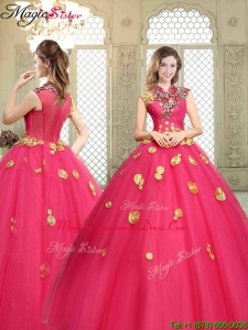 Beautiful High Neck Cap Sleeves Quinceanera Dresses with Appliques