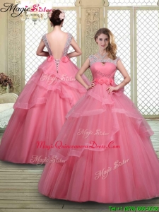 Elegant Backless Quinceanera Dresses with Beading and Hand Made Flowers