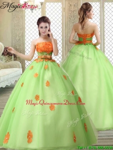 Latest Strapless Quinceanera Dresses with Appliques and Belt