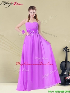 New Style Empire Sweetheart Dama Dresses with Ruching and Belt