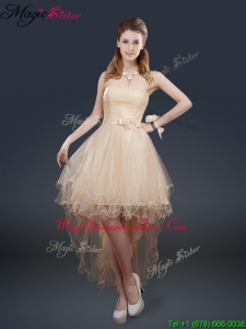 Pretty 2016 High Low Dama Quinceanera Dresses with Belt for Fall