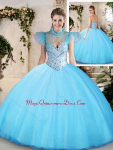 2016 Modest Sweetheart Aqua Blue Quinceanera Dresses with Beading