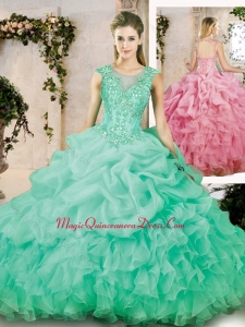 2016 Popular Brush Train Quinceanera Dresses with Appliques and Ruffles