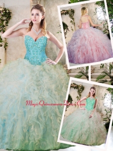 Cheap Multi Color Quinceanera Gowns with Appliques and Ruffles