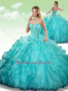 2016 Cute Sweetheart Beading Turquoise Quinceanera Dresses in Turquoise