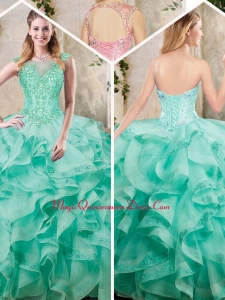 2016 New Appliques and Ruffles Sweet 16 Dresses in Turquois
