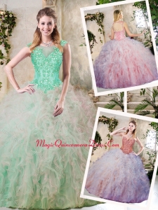 Classical Appliques and Ruffles Sweet 16 Dresses in Multi Color