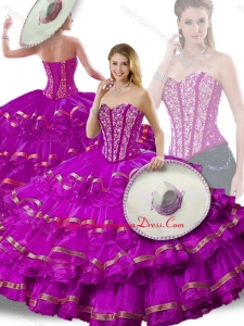 Cute Beading and Ruffled Layers Fuchsia Detachable Sweet 16 Gowns