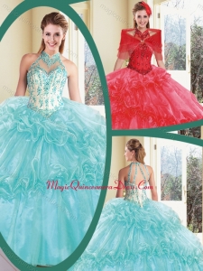 Cute Halter Top Quinceanera Dresses with Appliques and Ruffles