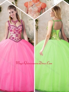 Elegant Straps Beading Quinceanera Gowns with Appliques