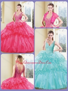 Modest V Neck Quinceanera Dresses with Appliques and Ruffles