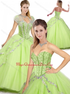 Spring Beautiful Sweetheart Beading Quinceanera Dresses in Yellow Green