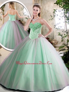 Cheap Beading Quinceanera Dresses in Apple Green