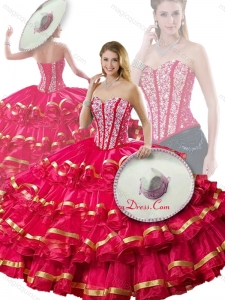 2016 Discount Beading and Ruffled Layers Red Detachable Quinceanera Dresses