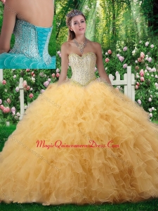 2016 Beautiful Ball Gown Sweetheart Quinceanera Dresses with Beading in Champagne
