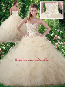 2016 Exquisite Champagne Sweet 16 Dresses with Beading and Ruffles