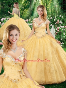 2016 Latest Ball Gown Straps Quinceanera Dresses with Beading