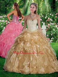 Best A Line Sweetheart Beading and Ruffles Champagne Quinceanera Gowns
