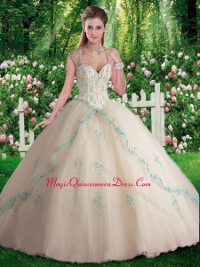 Elegant Sleeveless Beading and Appliques Sweet 16 Dresses in Champange