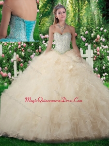 Exquisite A Line Sweetheart Sweet 16 Dresses with Beading in Champagne