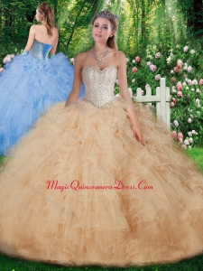Most Popular Ball Gown Champagne Quinceanera Dresses with Beading for 2016