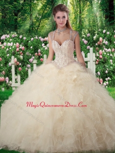 Romantic Ball Gown Champange Sweet 16 Dresses with Beading and Ruffles