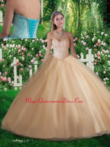 Simple A Line Sweetheart Beading Champagne Quinceanera Dresses for 2016