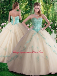 Cute A Line Appliques Sweet 16 Dresses in Champagne