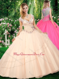 Cute Ball Gown Cap Sleeves Straps Beading Quinceanera Dresses