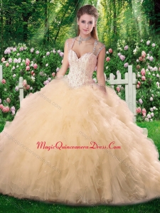 Cute Ball Gown Champange Quinceanera Dresses with Beading and Ruffles