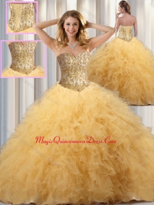 Cute Ball Gown Sweet 16 Dresses with Beading and Ruffles in Champagne