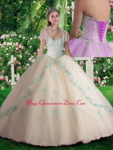 Cute Champagne Quinceanera Dresses with Beading and Appliques