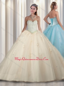 Cute Princess Beading and Sweet 16 Gowns Dresses in Champagne