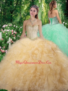 Gorgeous Sweetheart 2016 Champagne Quinceanera Dresses with Beading and Ruffles