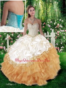 Pretty Ball Gown Champange Quinceanera Dresses with Beading and Pick Ups