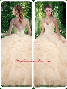 Discount Champange Quinceanera Dresses with Beading and Appliques