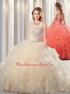 Discount Puffy Straps Champagne Quinceanera Dresses for 2016